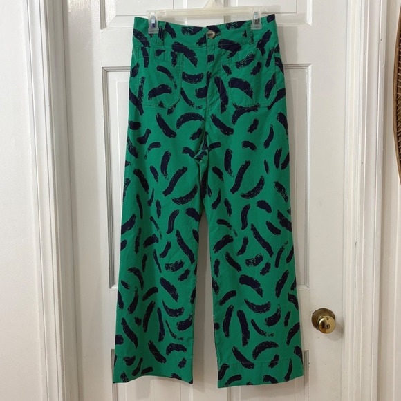 Maeve Pants - Maeve Anthropologie Colette Pants Sz 29 30X26 Green Paint Print Wide Leg Cropped